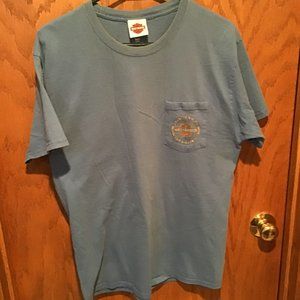 mens lg harley davidson t-shirt lt. blue with logos on pocket and back